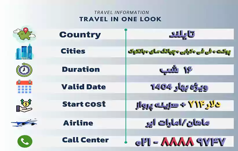 اطلاعات تور تایلند ترکیبی 16 روزه پوکت فی فی کرابی چیانگمای بانکوک بهار 1404